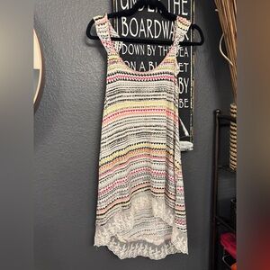 Boho Striped Lace-Hem Tank- Pink, Yellow, Black on Cream Medium!